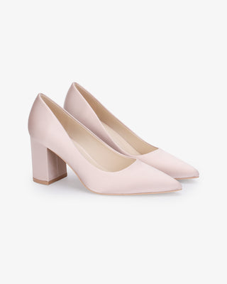 Dusty Pink Block Heel Pointed Toe Evening Pumps