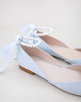 Bridal Round Toe Flat with All Pearls Ankle Strap