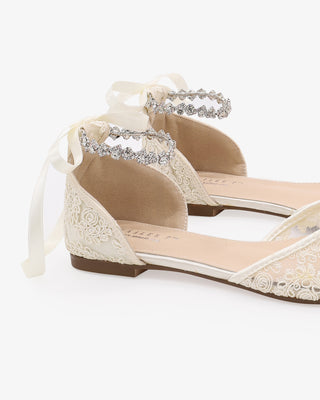 Ivory Crochet Lace Pointy Toe with Amaryllis Crystal Strap