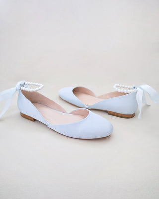 Bridal Round Toe Flat with All Pearls Ankle Strap