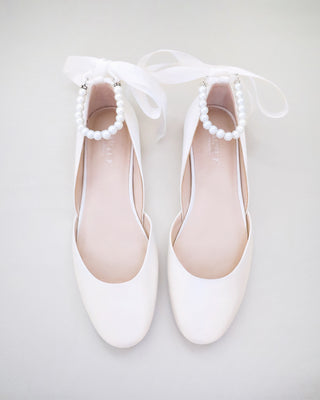 Bridal Round Toe Flat with All Pearls Ankle Strap