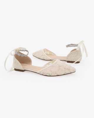 Ivory Crochet Lace Pointy Toe with Amaryllis Crystal Strap
