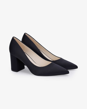 Satin Pointy Toe Block Heels Evening Pumps