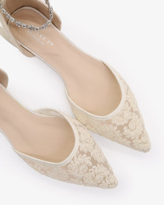 Ivory Crochet Lace Pointy Toe with Amaryllis Crystal Strap
