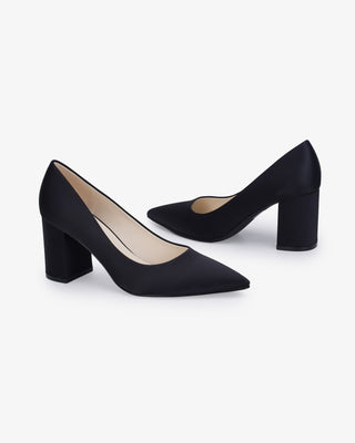 Satin Pointy Toe Block Heels Evening PumpsWomen Shoes