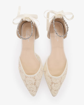 Ivory Crochet Lace Pointy Toe with Amaryllis Crystal Strap