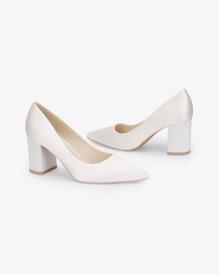 Satin Block Heel Pointy Toe Wedding PumpsWomen Shoes