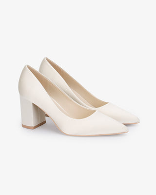 Ivory Block Heel Pointed Toe Wedding Pumps