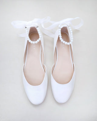 Bridal Round Toe Flat with All Pearls Ankle Strap