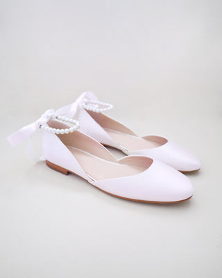Satin Round Toe Evening Flat with All Pearls Ankle Strap