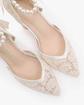 Bridal Lace Block Heel with All Pearls Ankle StrapWomen Shoes