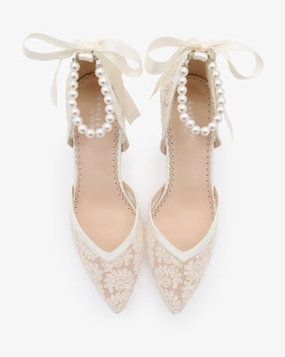 Bridal Lace Block Heel with All Pearls Ankle StrapWomen Shoes