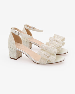 Crochet Lace Block Heel Wedding Sandals with Oversized Crochet Lace Bow