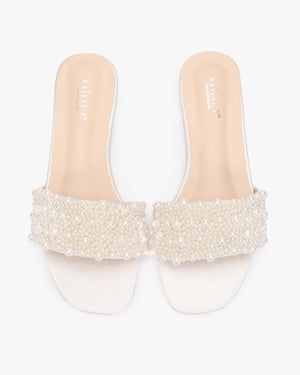 Satin Slip on Wedding Sandals with Perla Applique