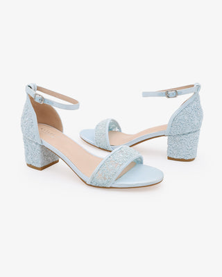 Light Blue Crochet Lace Block Heel Wedding Sandals