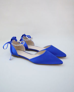 Satin Pointy Toe Evening Flats with Amaryllis Strap