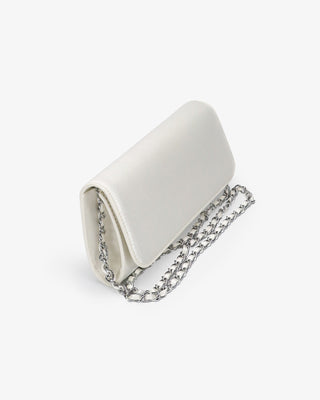 Ivory Satin Wedding Clutch with Magnetic Closure and Shoulder Length Chain