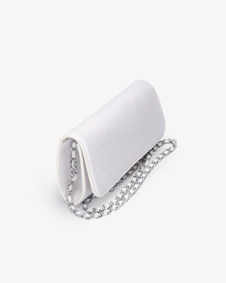 White Satin Wedding Clutch with Magnetic Closure and Shoulder Length Chain