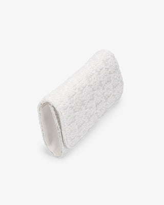 White Crochet Lace Wedding Clutch with Magnetic Closure and Shoulder Length Chain