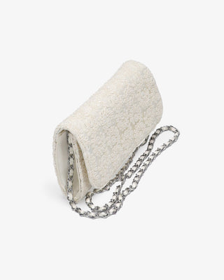 Ivory Crochet Lace Wedding Clutch with Magnetic Closure and Shoulder Length Chain