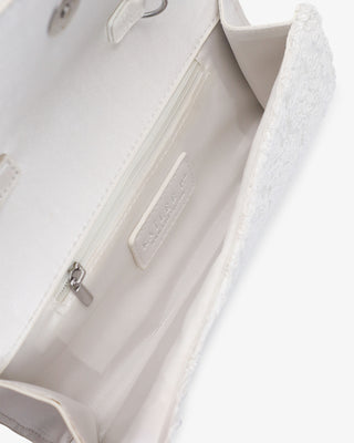 White Crochet Lace Wedding Clutch with Magnetic Closure and Shoulder Length Chain