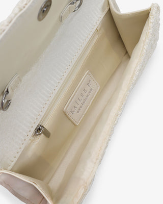 Ivory Crochet Wedding Clutch with Pearls Applique