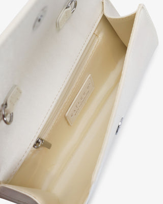 Ivory Satin Wedding Clutch with 3 Rhinestones Chassia Flowers