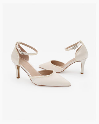 White Satin Wedding Heels with Mini Pearls