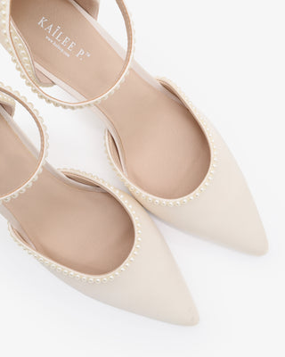 White Satin Wedding Heels with Mini Pearls