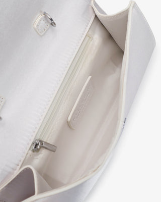 White Satin Wedding Clutch with Magnetic Closure and Shoulder Length Chain