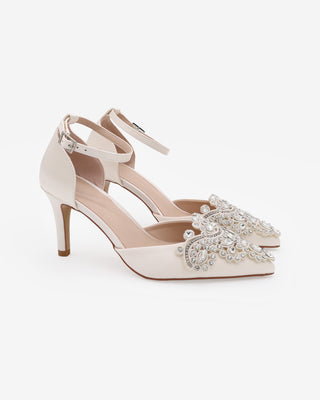 Ivory Satin Embellished Rhinestones Wedding Heel