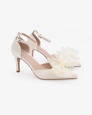 Satin Stilleto Heels with Layered Organza Bow for BridesWomen Shoes