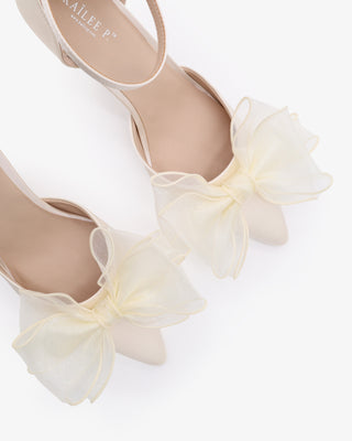 Satin Stilleto Heels with Layered Organza Bow for BridesWomen Shoes