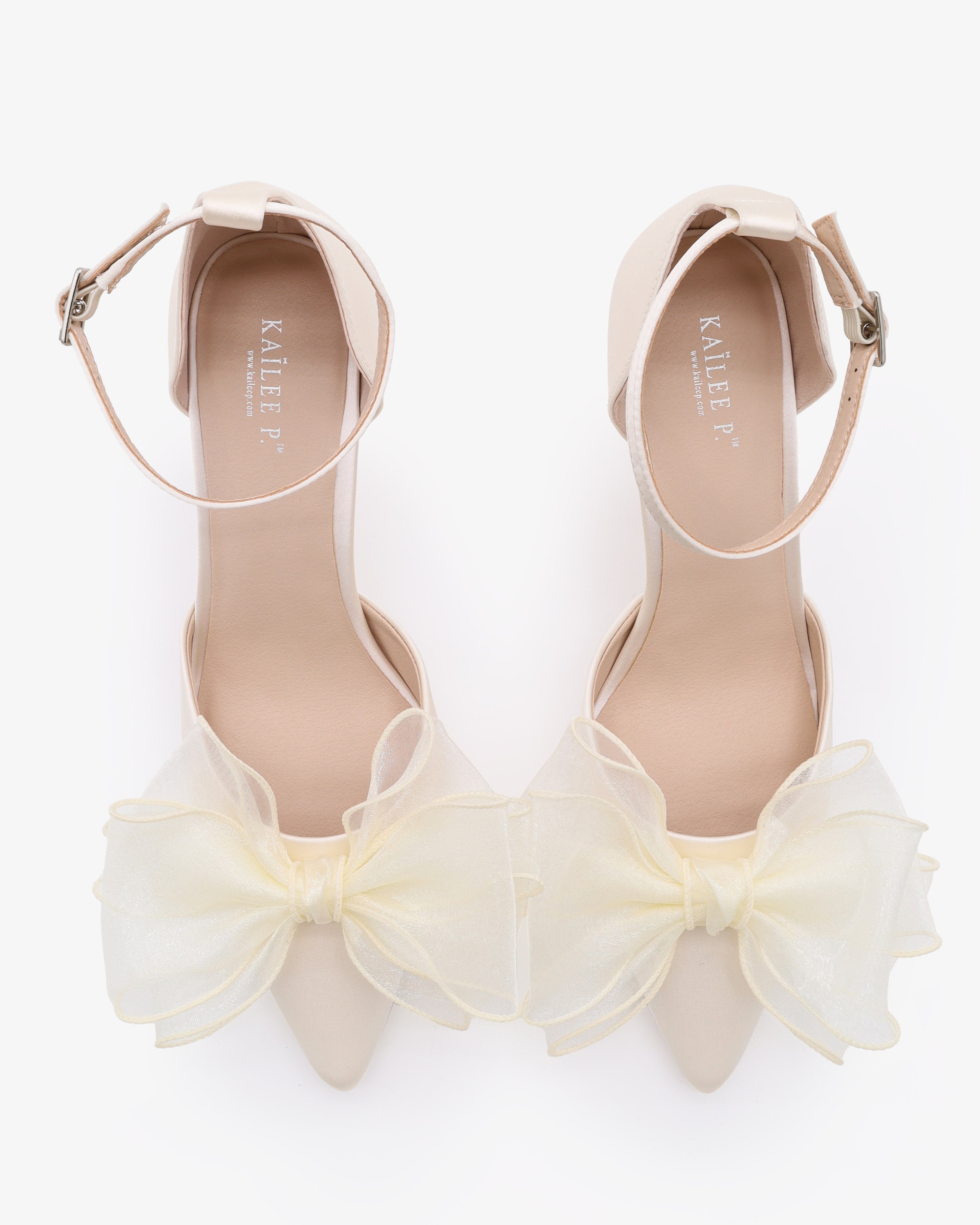Ivory Satin Heels with Organza Bow for Brides, Wedding Shoes 5 Ivory Satin Heels with Organza Bow for Brides, Wedding Shoes 5