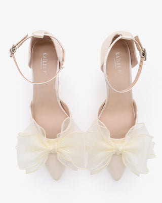 Satin Stilleto Heels with Layered Organza Bow for BridesWomen Shoes