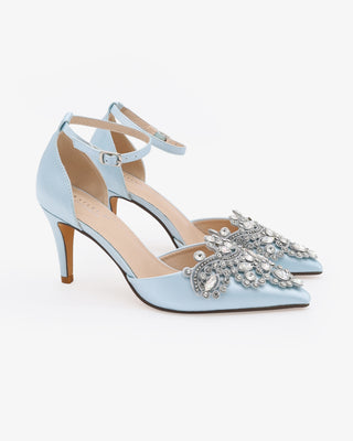 Light Blue Satin Wedding Heel with Embellished Rhinestones