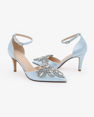 Light Blue Satin Wedding Heel with Embellished Rhinestones