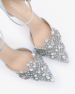 Light Blue Satin Wedding Heel with Embellished Rhinestones
