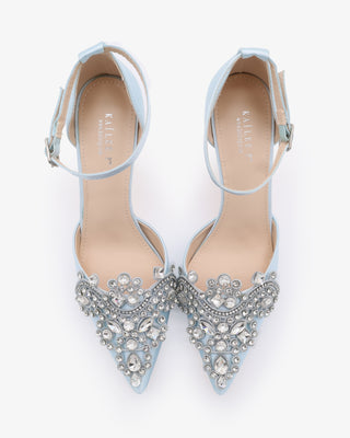 Light Blue Satin Wedding Heel with Embellished Rhinestones