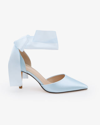 Light Blue Satin Wedding Heel with Satin Wrapped Ankle Tie