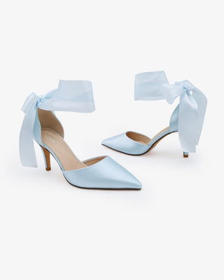 Light Blue Satin Wedding Heel with Satin Wrapped Ankle Tie