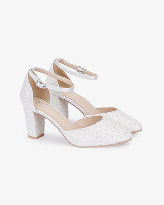 White Rock Glitter Block Heel with Ankle Strap