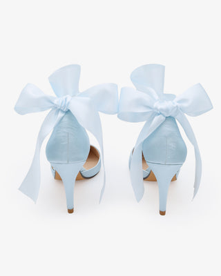 Light Blue Satin Wedding Heel with Satin Wrapped Ankle Tie