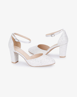 White Rock Glitter Block Heel with Ankle Strap