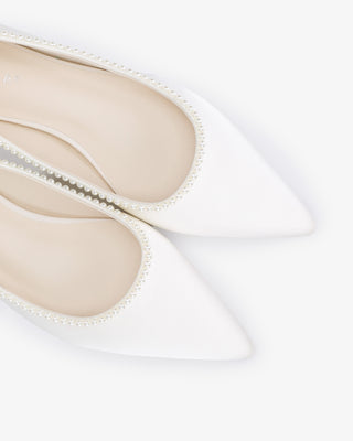 Satin Pointy Toe Wedding Flats with Mini Pearls, Women Shoes