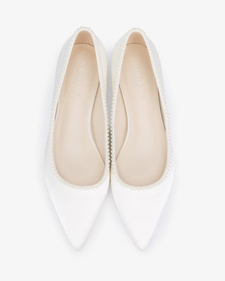 Satin Pointy Toe Wedding Flats with Mini Pearls, Women Shoes