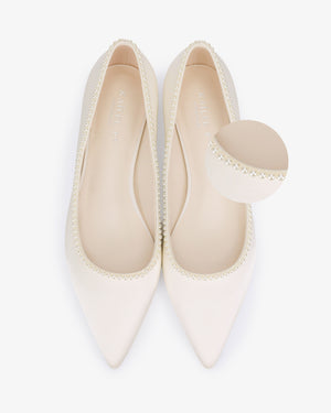Satin Pointy Toe Wedding Flats with Mini Pearls