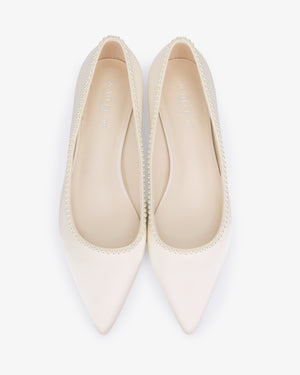Satin Pointy Toe Wedding Flats with Mini Pearls
