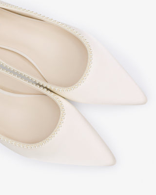 Ivory Satin Pointy Toe Wedding Flats with Mini Pearls