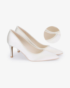 Satin Pointy Toe Wedding Pumps with Mini Pearls